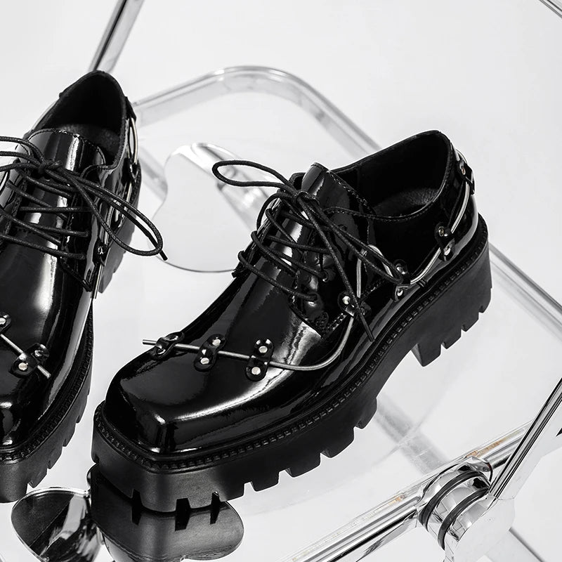 Brand New Black Brogue Shoes Men Classic Platform Oxford Dress Shoes Men Retro Patent Leather Footwear Low-Ankle Party Shoes