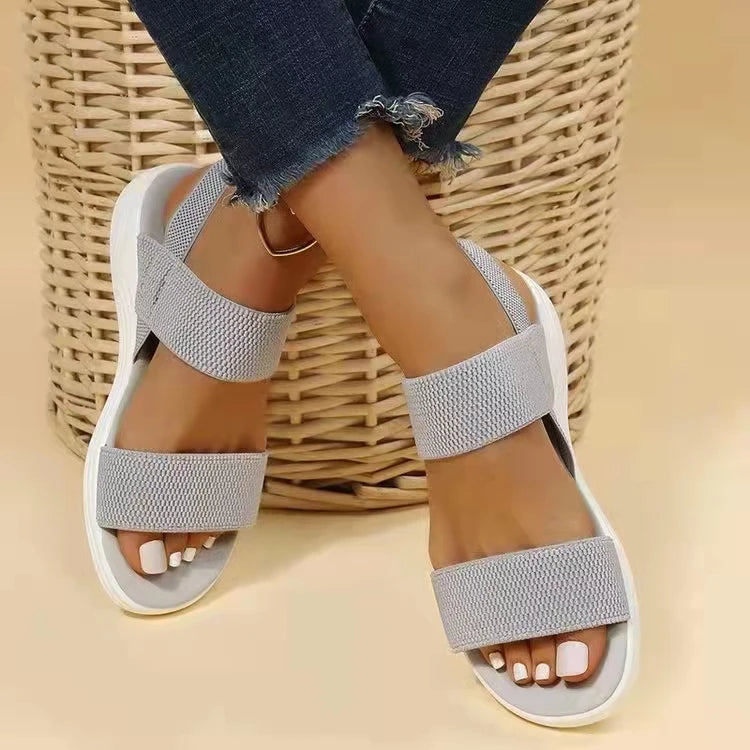 Sandals Elegant Low Heel Women's Orthopedic Shoes Women's Open Toe 2023 Solid Color New Large 25-45 Flat Thick Heel Casual Shoes