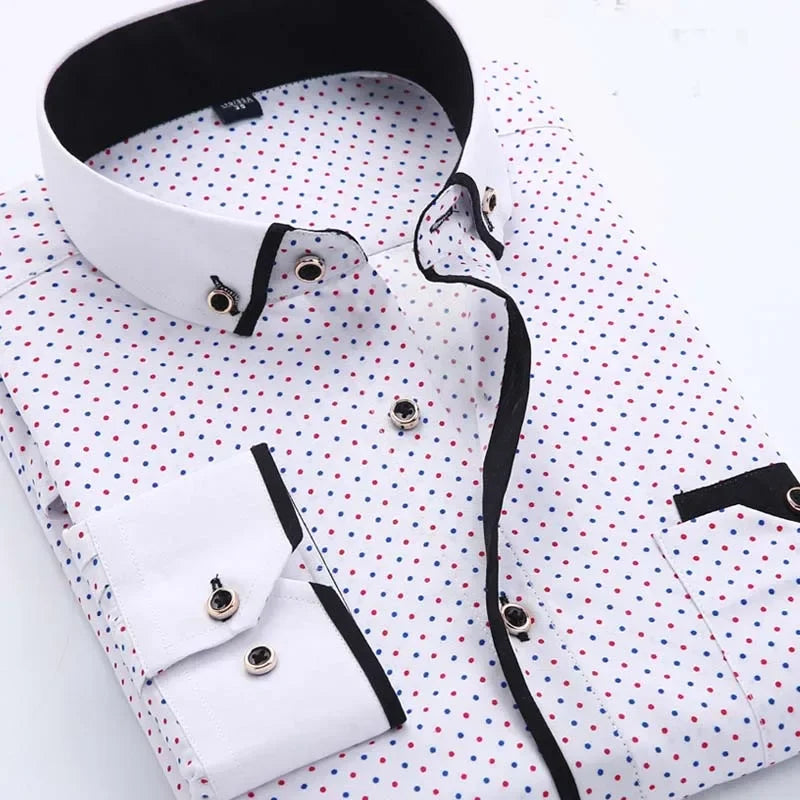 White Big Size 5XL Men Dress Shirt 2026 New Long Sleeve Slim Fit Button Down Collar Good Quality Printed Business Shirts