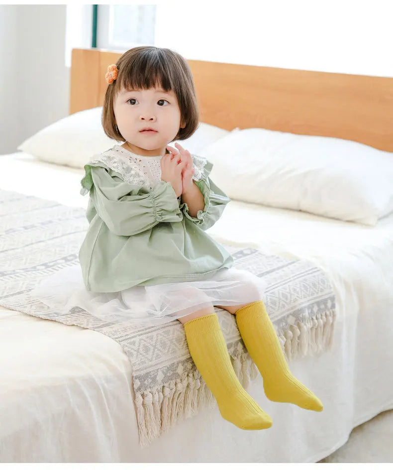 Baby Socks Newborn Kids Infant Girls Boys Knee High Sock Toddler Girl Solid Cotton Stripe Plain Long Sock For 0-3Years Children
