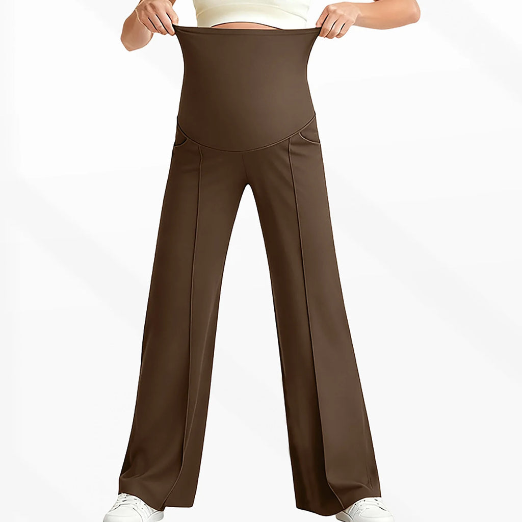 Maternity Pants Over The Belly Yoga Dress Elastic Waistband Stretchy Wide Leg Work Pregnancy Trousers with Pockets Sportswear