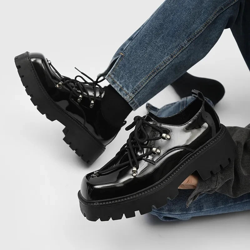 Brand New Black Brogue Shoes Men Classic Platform Oxford Dress Shoes Men Retro Patent Leather Footwear Low-Ankle Party Shoes