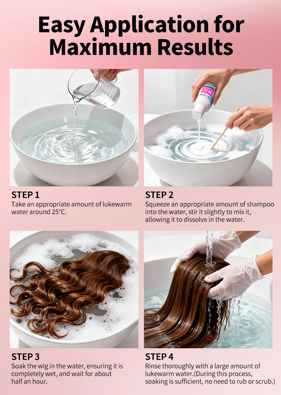 2 IN 1 Wig Shampoo For Synthetic Hair Soak & Rinse Deep Cleansing Revitalizes, Moisturizes Anti-Frizz Softening Wig Care Product