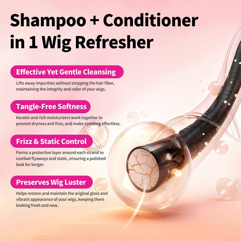 2 IN 1 Wig Shampoo For Synthetic Hair Soak & Rinse Deep Cleansing Revitalizes, Moisturizes Anti-Frizz Softening Wig Care Product