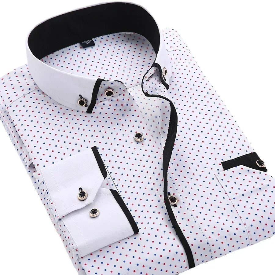 White Big Size 5XL Men Dress Shirt 2026 New Long Sleeve Slim Fit Button Down Collar Good Quality Printed Business Shirts
