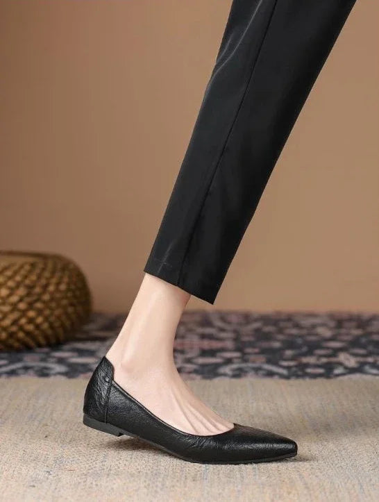 Black Woman Footwear Office Flat Shoes For Women Pointed Toe Fashion Leather Casual Moccasins Flats Fashion Young Korean Style L