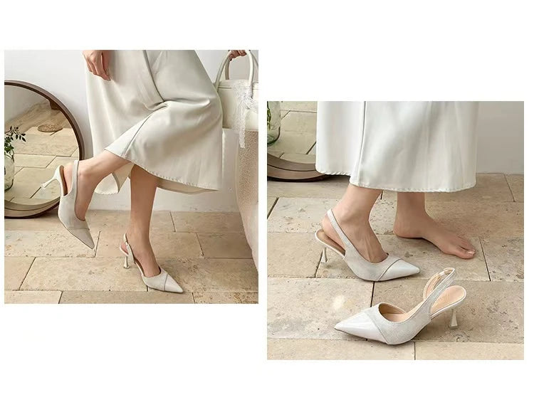Women's Sexy Pointed-Toe Slingback Sandals — Summer 2026 Trend: Leather High Heels for Dresses — New Elegant Party Footwear