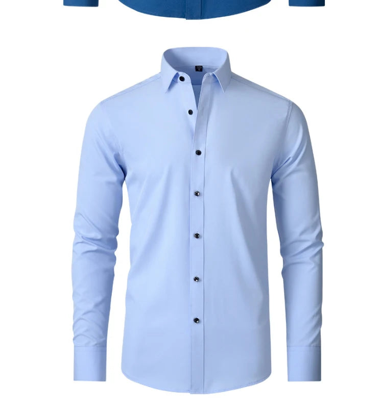 6xl summer black White Oversize men's long-sleeved Dress shirt  High quality elastic force non-iron  business casual