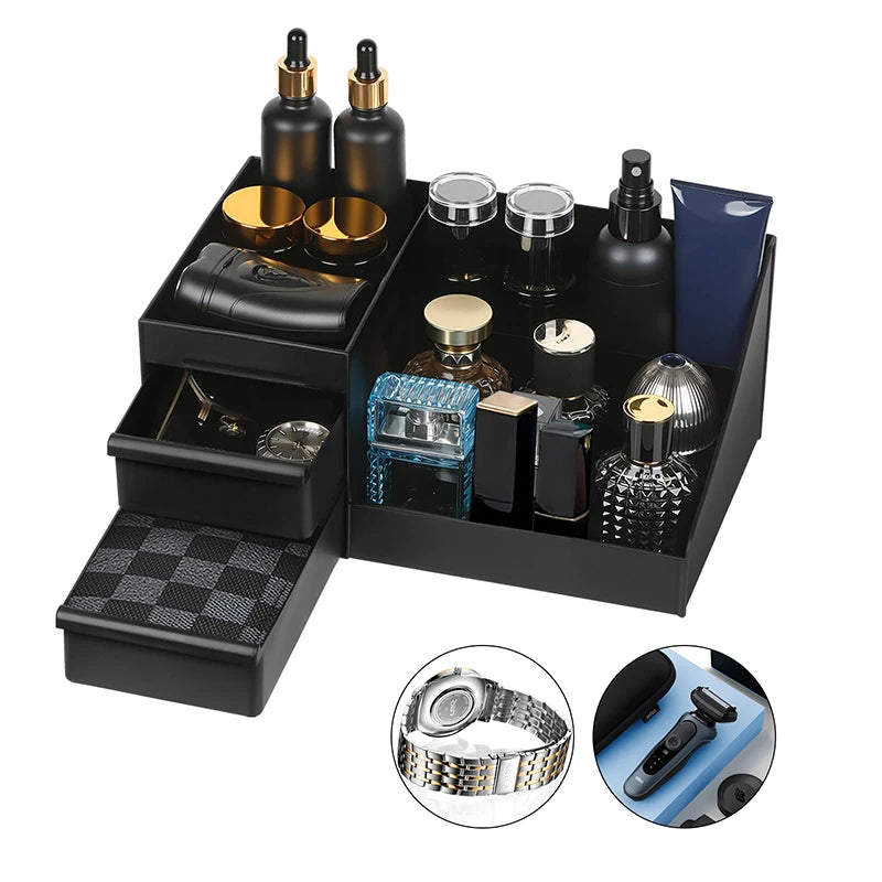 Men's Cologne Organizer Holder for Dresser Perfume Stand Bathroom Countertop with Drawers Clear Organizer for Scented Oils