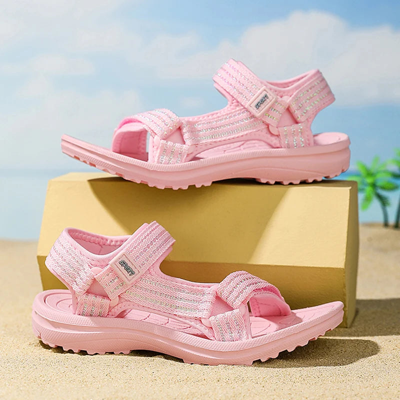 Summer Children Girls' Breathable Sport Sandals Non-Slip Soft Sole Outdoor Beach Shoes Kids Casual Waking Sandals Size 30-38