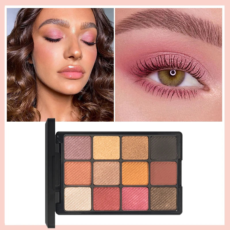 12-Color Eyeshadow Palette – Pearlescent, Matte, Fine Shimmer, Glitter, Earth Tones, Long Lasting Eye Shadows, High-Performance