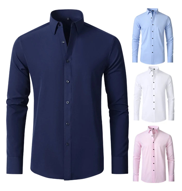 6xl summer black White Oversize men's long-sleeved Dress shirt  High quality elastic force non-iron  business casual