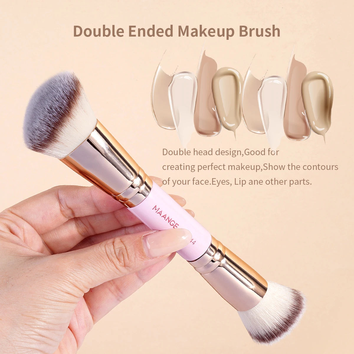 MAANGE 2PCS Foundation Makeup Brush Double-ended Flat/Angle Top Contour Brush for Beauty Blending Liquid Powder Concealer Cream