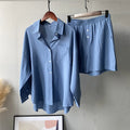 Two Piece Set Women Home Suit 2024 Cotton Linen Shorts Pajamas Sets Vintage Boho Shirt High Waist Loose Shorts Sets Sleepwear