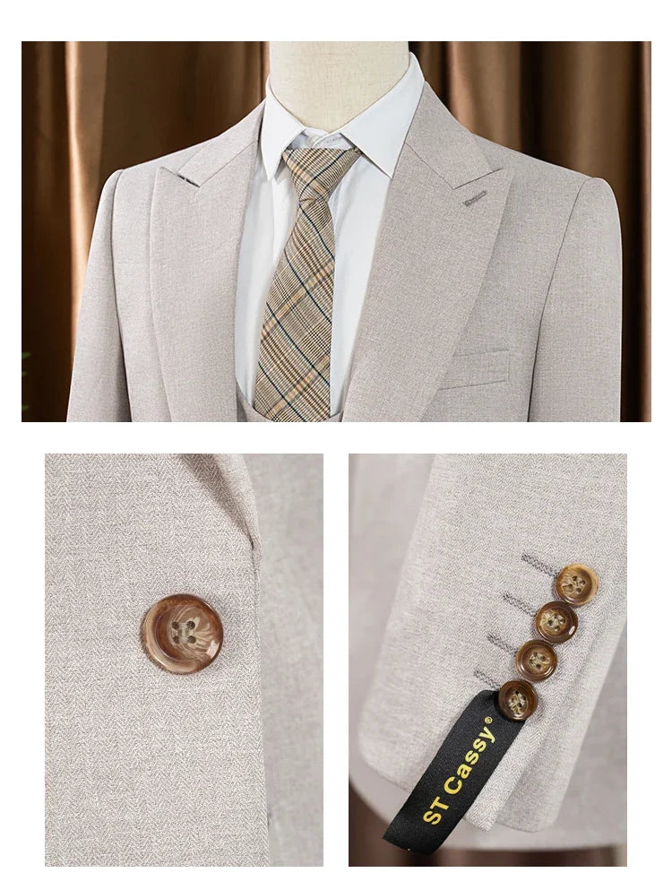 elegant man suits high quality 3 piece （Jacket + vest + pants）slim fit formal office and leisure banquet groom's suit