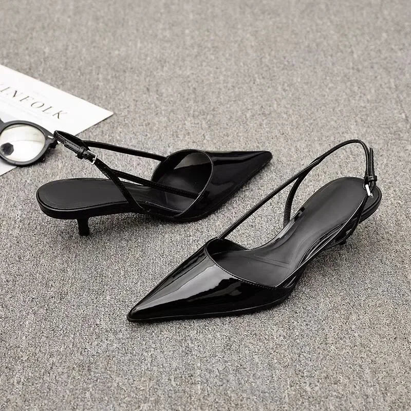 Black Women Pointed Toe Heels Shoes Sandals 2025 Dress Party Fashion Summer Slippers New Walking Flip Flops Pumps Slides