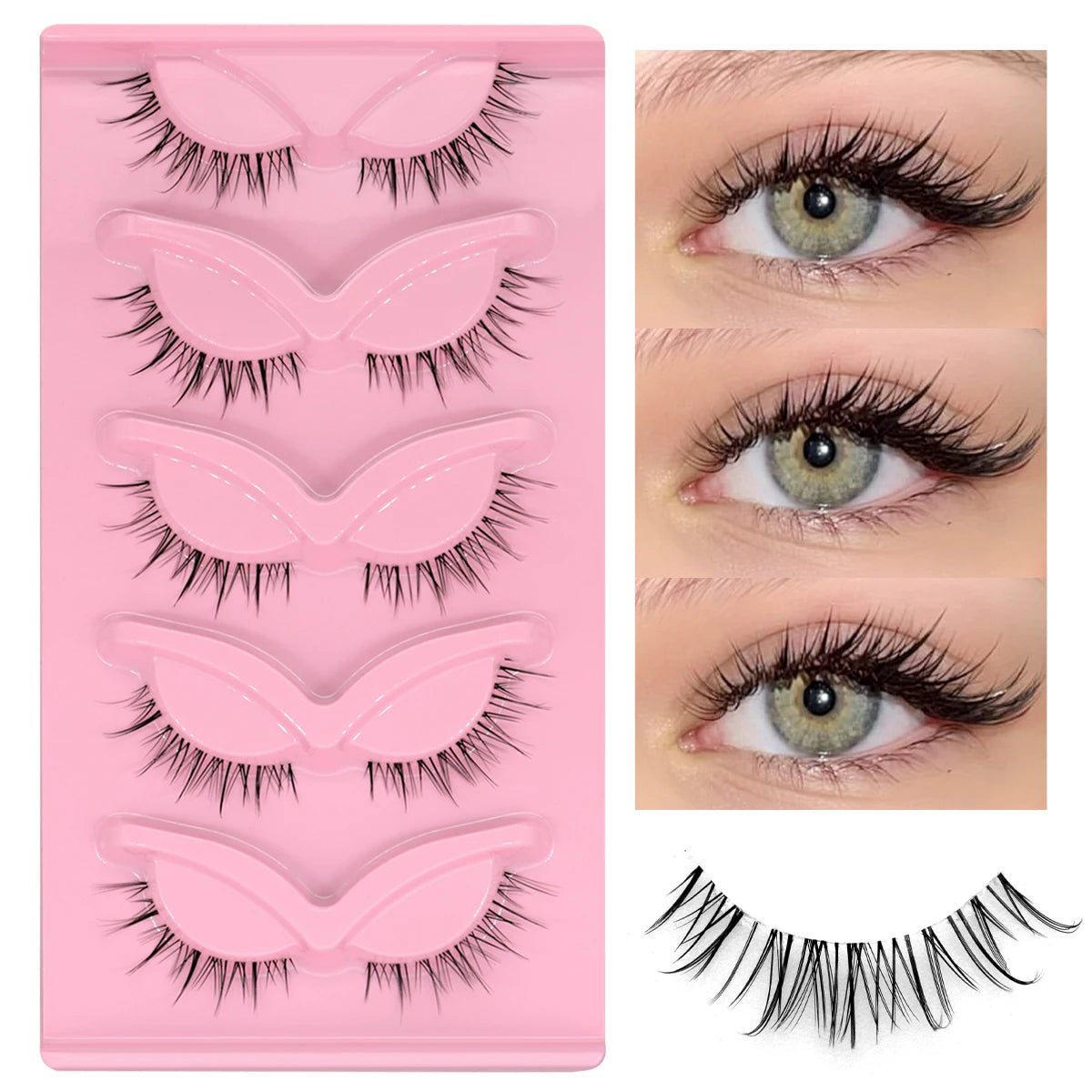 GROINNEYA Cat Eye Lashes Natural long Clear Band Lashes Natural Look Wispy Mink Eyelashes Strip Lashes Cat Eye Lashes