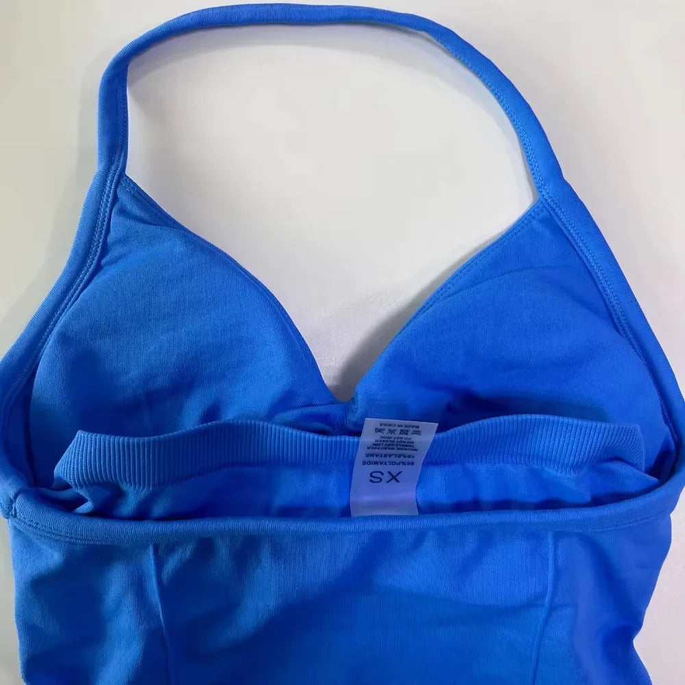 Workout Set 2 Pieces Sports Set Women Backless Tank Tops High Waist Scrunch Seamless Shorts Sport Suit Gym Set Sportswear