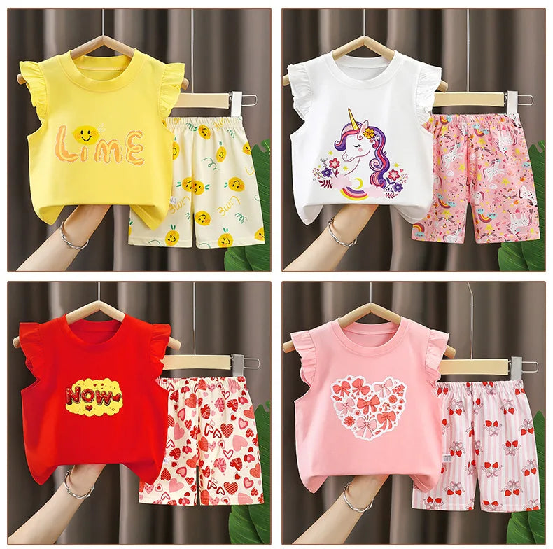 Baby Girls Clothes Sets for Kids T-shirt Tops+Short Pants Clothes Sets Toddler Girl Cute Printed Summer Infant Clothing Sets