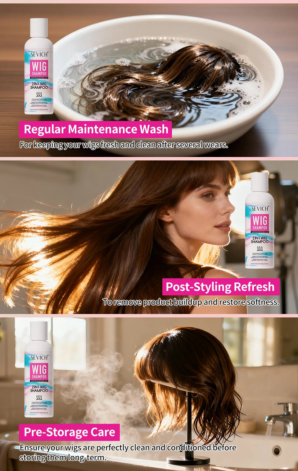 2 IN 1 Wig Shampoo For Synthetic Hair Soak & Rinse Deep Cleansing Revitalizes, Moisturizes Anti-Frizz Softening Wig Care Product