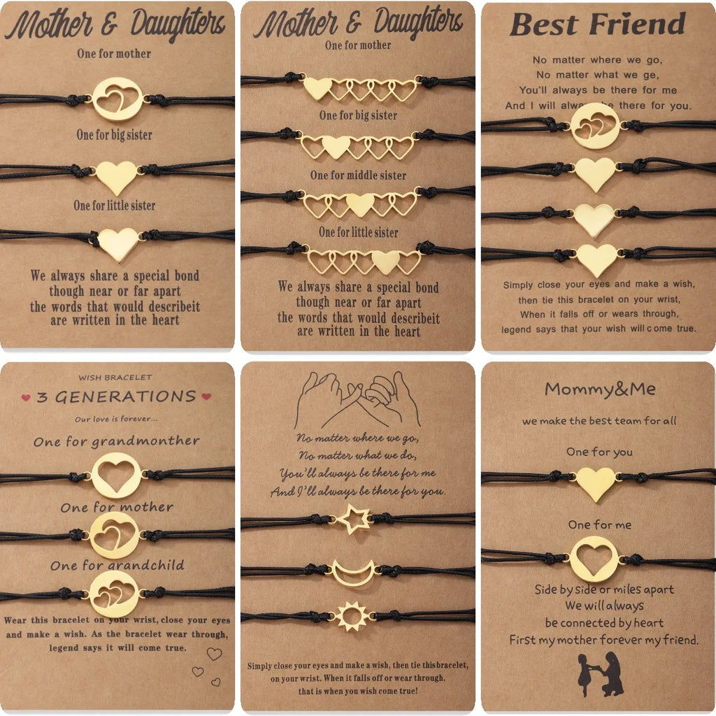 1Set Mother Daughter Bracelets Friendship Best Friend Rope Chain Thread Bracelet Cards Lover Gift Heart Christmas Men Jewelry