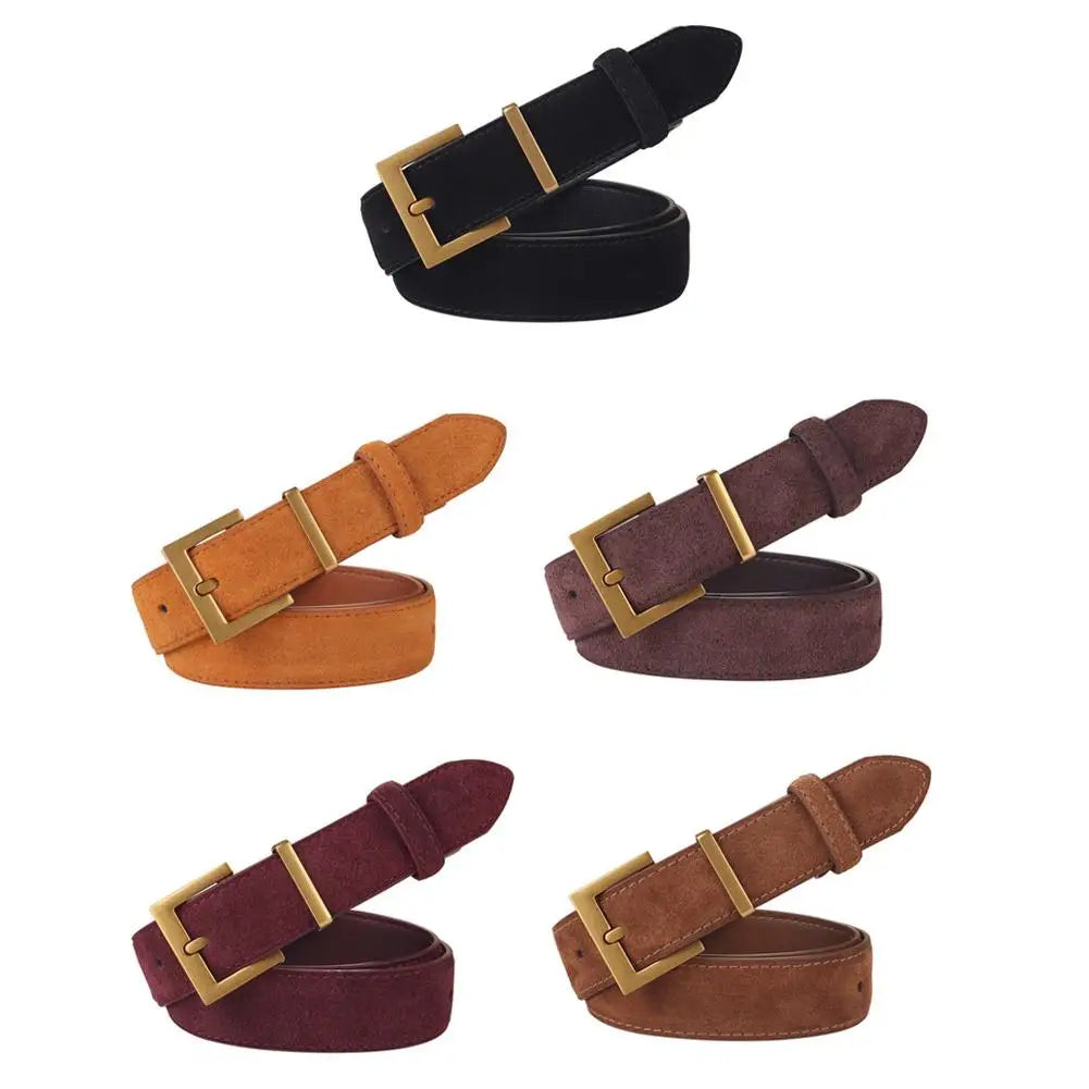 Women Belt Suede Cowhide Genuine Leather Belt 2.8cm Wide Fashion Belts With Metal Buckle Matched For Jeans Dresses Waistband