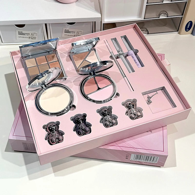 Marie Set de Maquillaje Facial Art Value — Incluye 4 Lip Mud, Lápiz de Cejas, Máscara, Tinte de Cejas, Polvo Compacto, Rubor, Contorno y Sombras de Ojos