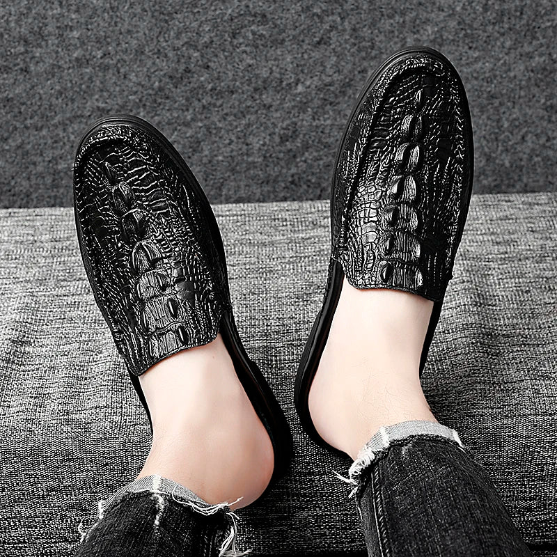 Black Half Shoes for Men Leather Shoes Men Mules Casual Shoes Men Fashion Social Big Size Mocassin Elegantes Walking Shoes