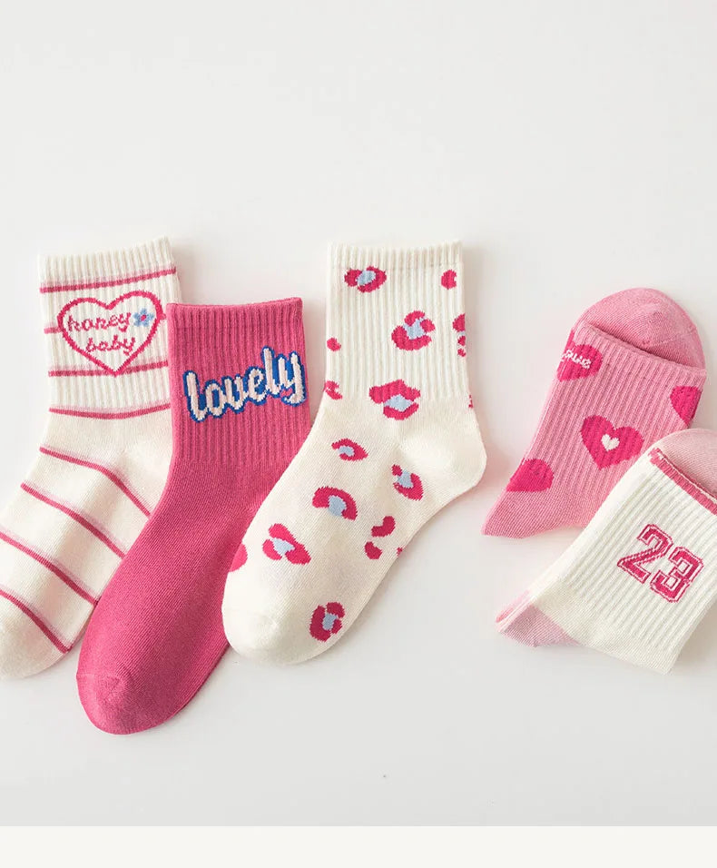 5 Pairs Spring Socks Children's Socks Girls Boys Trendy Pattern Sport Sock Socks Autumn Kids Socks Cotton Sock for 3-12T