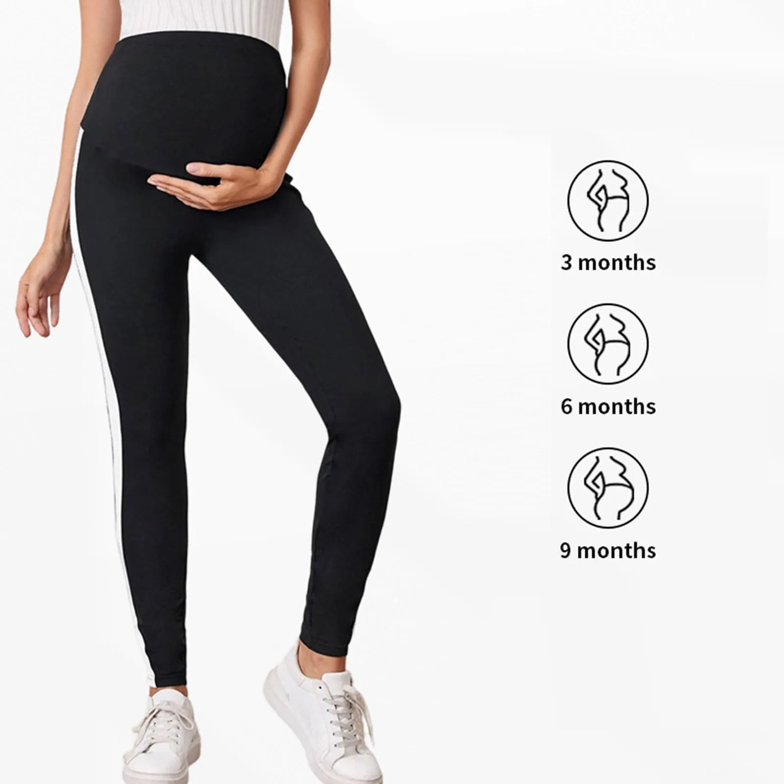 Maternity Pants Over The Belly Yoga Dress Elastic Waistband Stretchy Wide Leg Work Pregnancy Trousers with Pockets Sportswear