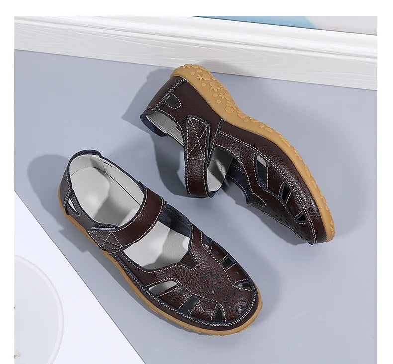 Sandals Summer Breathable Leather Slippers Women Fashion Non-Slip Casual Roman Shoes Ladies Sandals on Sale Off White Shose