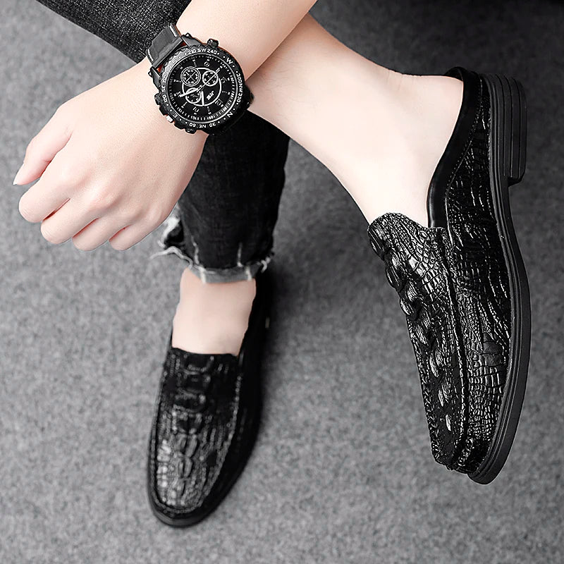 Black Half Shoes for Men Leather Shoes Men Mules Casual Shoes Men Fashion Social Big Size Mocassin Elegantes Walking Shoes