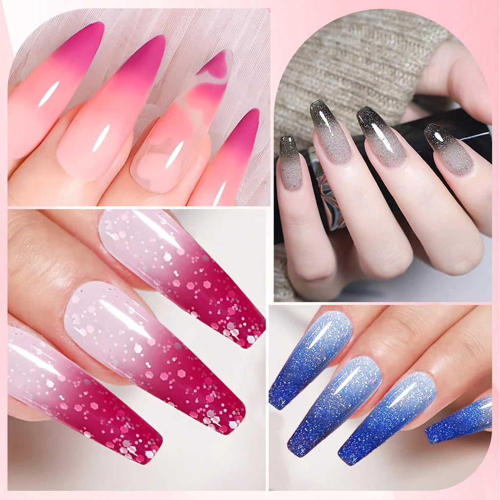 12-Piece Heat-Sensitive Nail Polish Set - Color-Changing, Glittery, Water-Absorbing Nail Polish for Hand and Nail Art, Long-Last