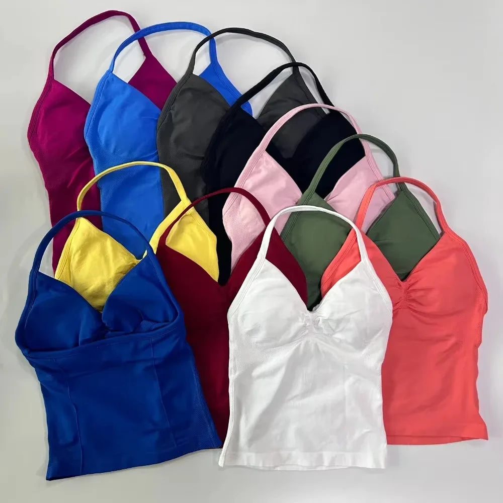 Workout Set 2 Pieces Sports Set Women Backless Tank Tops High Waist Scrunch Seamless Shorts Sport Suit Gym Set Sportswear