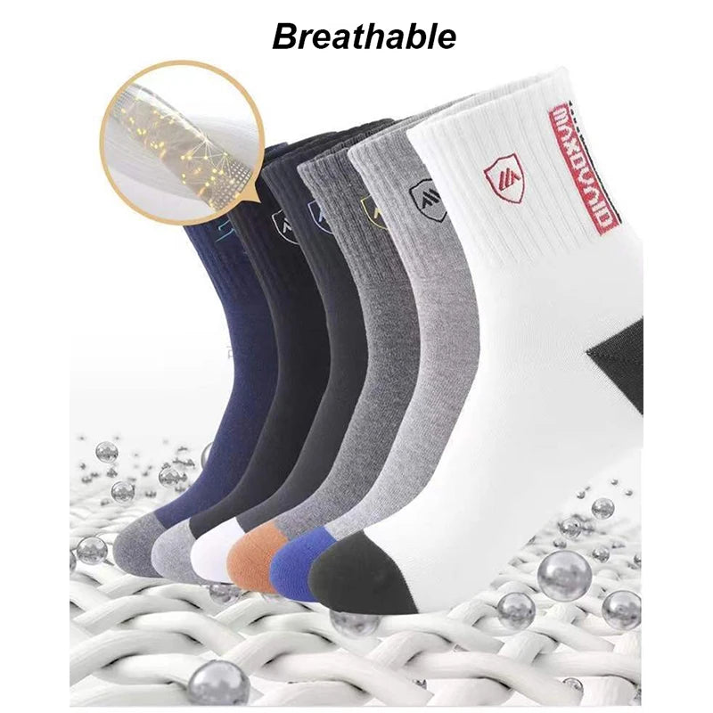 5 Pairs Men's Mid-Calf Socks Cotton Breathable Warm Sports Socks Autumn Winter Sweat-Absorbing Long Casual Trendy Style