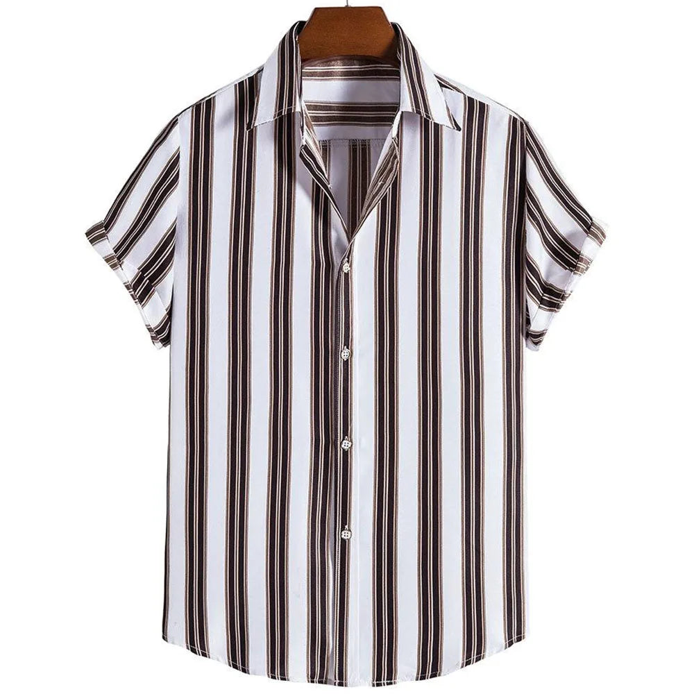 2025 Male Clothes Simple Stripes 3d Hawaiian Shirt Men Clothes Loose Breathable Men's Shirts Summer Male Shirts Short Sleeve