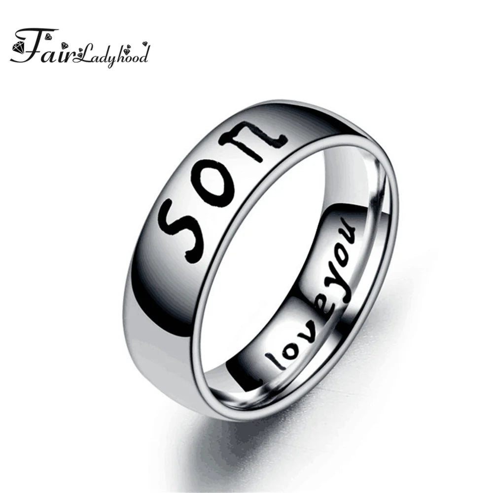 FairLadyHood Classic Stainless Steel Rings "love You MOM DaD SON DAUGHTER" Family Member Rings For Women Man Rings Jewelry