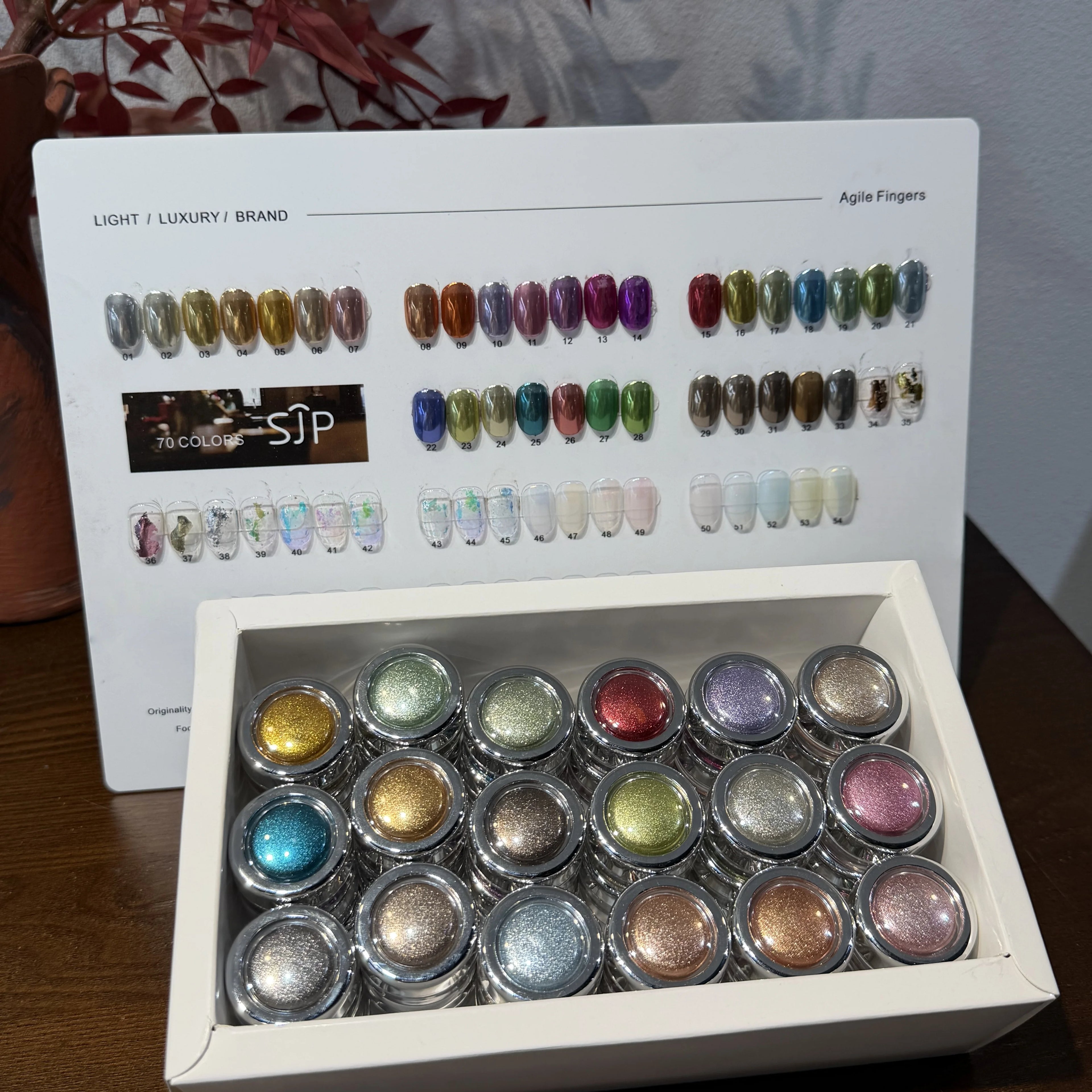 Nail Art Set, 54 Colors Magic Mirror Powder Moonlight Opal Champagne Gold Silver Color Metal Aurora, Nail Polish Kit
