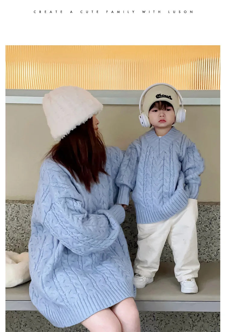 Mother And Daughter Sweater Mom And Son Matching Clothes Equal Korean Fashion Children's Clothing Women Winter Knit Tops Jumper