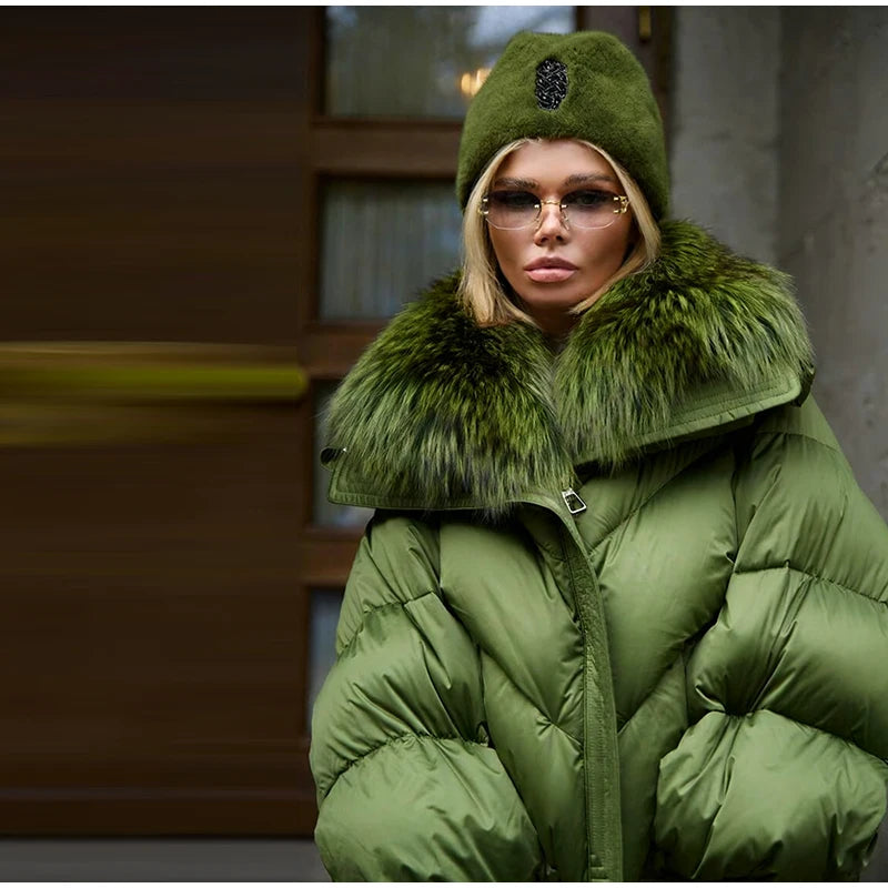 Chic Fur Collar Hooded Women's Cotton Jacket Solid Zipper Slim Waist Pocket Warm Thick Coat 2025 Autumn Winter Lady New Outwear