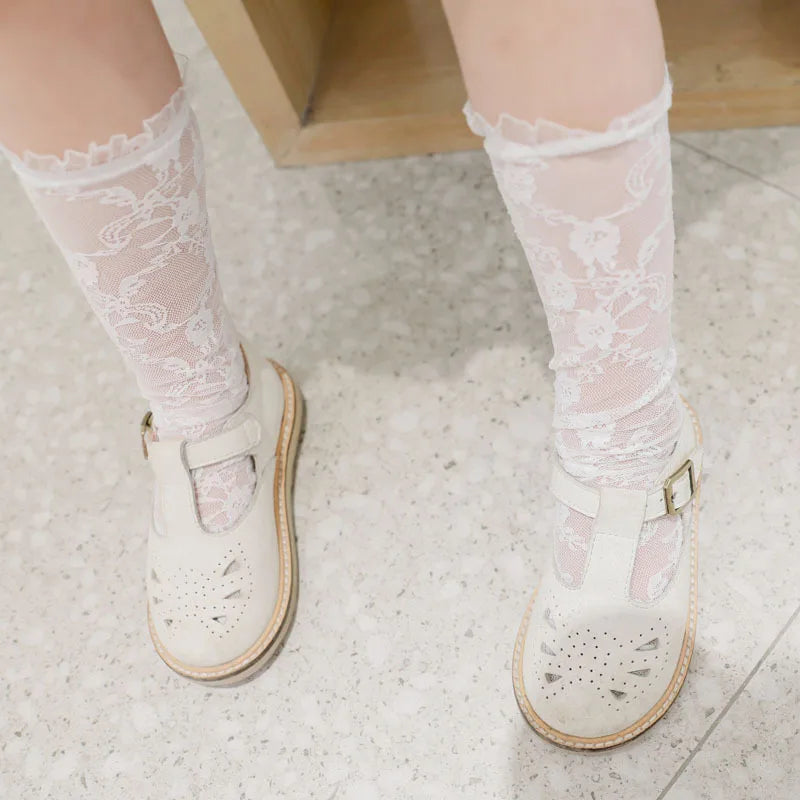Baby Girls Knee High Socks Long Kids Soft Lace Stuff Princess Sock Ruffle Cute White Girl Socks For 0-6Years