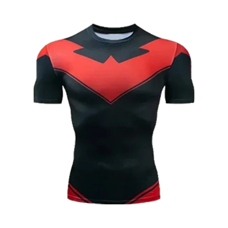 Red Nightwing short-sleeved compression shirt print T-shirt for adults 2025 new product  fitness top