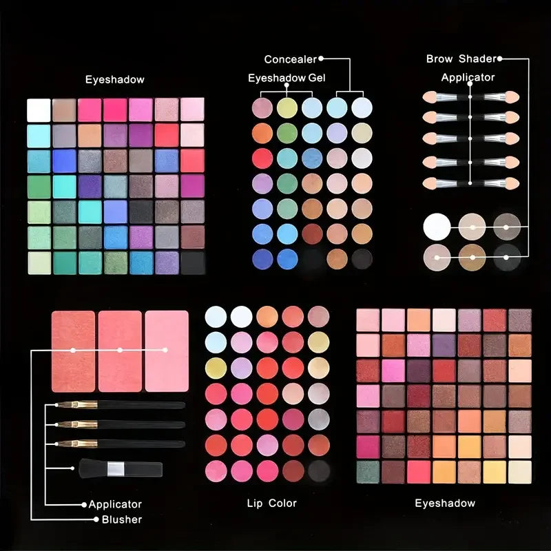 Marie Set de Maquillaje de 177 Colores — Paleta de Sombras, Rubor, Brillo Labial, Corrector y Espejo Incluido para Mujer