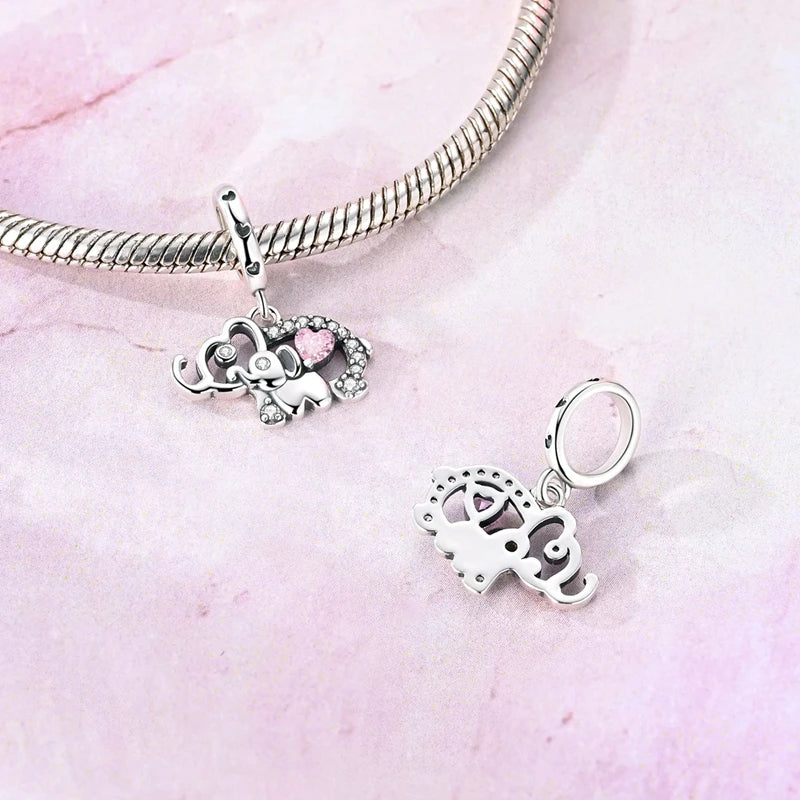 925 Sterling Silver Mom Parent Child Elephant Charms Pendant For Women Fit Original Bracelet DIY Mother's Day Jewelry Gifts