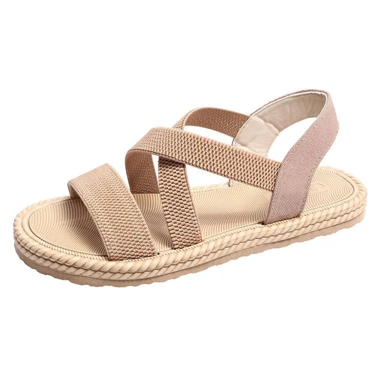 Summer New Flats Sole Women Sandals Fashion Cross Band Plus Size 43 Beach Sandels 2025 Hot Seller Ladies Vacation Zapatillas