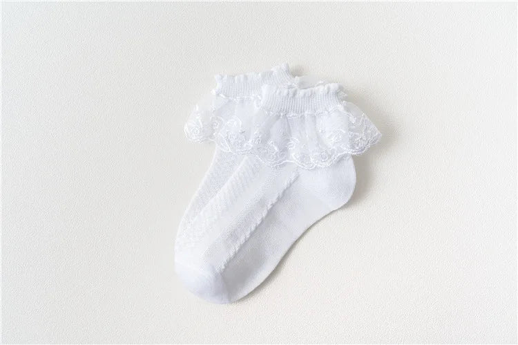 4Pairs Baby Girls Lace Socks Spring Summer Ruffle Princess Mesh Children Ankle Short Breathable Cotton Toddler Kids Socken 1-6Y