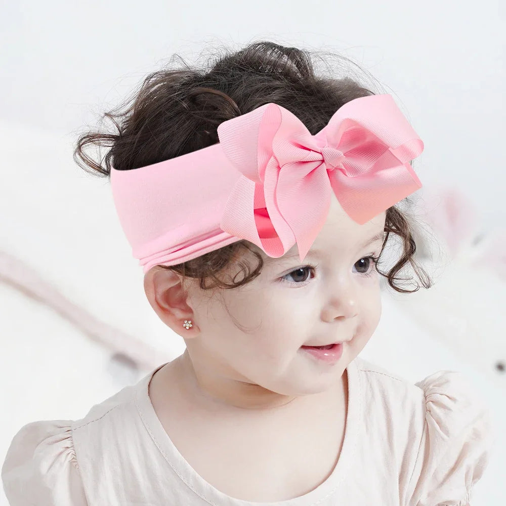 1PC Large Ribbon Bow Headband for Baby Girls Wide Nylon Turban Newborn Bow Headwrap Gift Super Soft Babe Hair Accessories