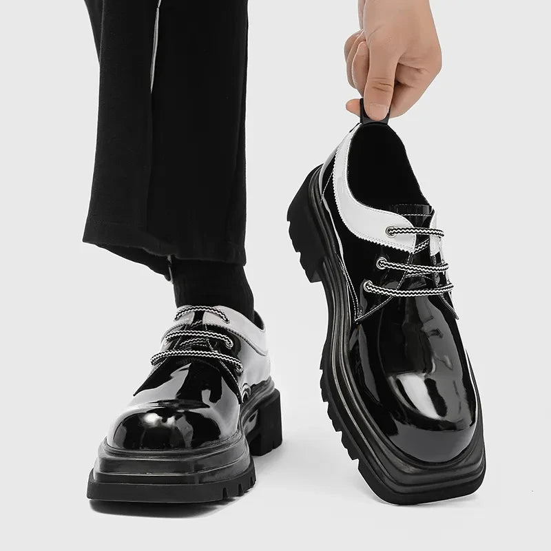 Brand New Black Brogue Shoes Men Classic Platform Oxford Dress Shoes Men Retro Patent Leather Footwear Low-Ankle Party Shoes