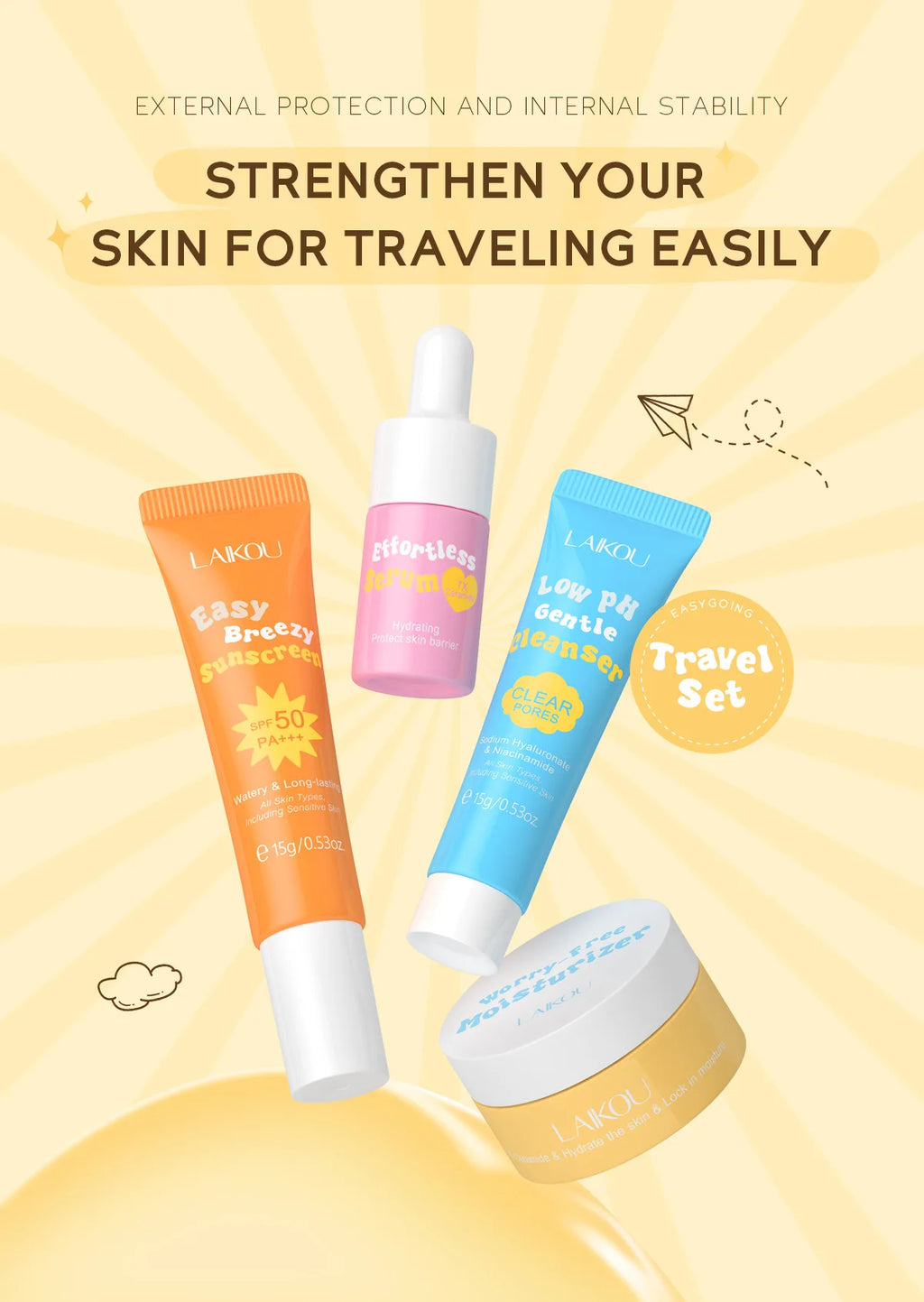 4pcs/set LAIKOU Skin Care Sets Facial Cleanser Serum Face Cream Facial Sunscreen Anti-Aging Whitening Creams Facial Skin Care