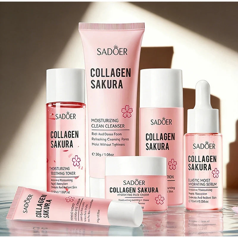 Korean Sakura Skin Care Sets Moisturizing Nourishing Face Cream Serum Toner Lotion Eye Cream Face Skin Care Gift Box Set